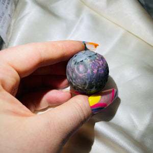 Rare Purple Labradorite Full Moon Sphere Carving 10