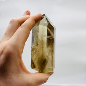 XL Natural Citrine Tower with Amazing Smoky Phantoms and Bright Rainbows