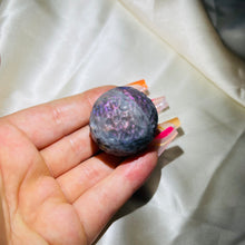 Load image into Gallery viewer, Rare Purple Labradorite Full Moon Sphere Carving 3
