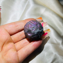 Load image into Gallery viewer, Rare Purple Labradorite Full Moon Sphere Carving 5
