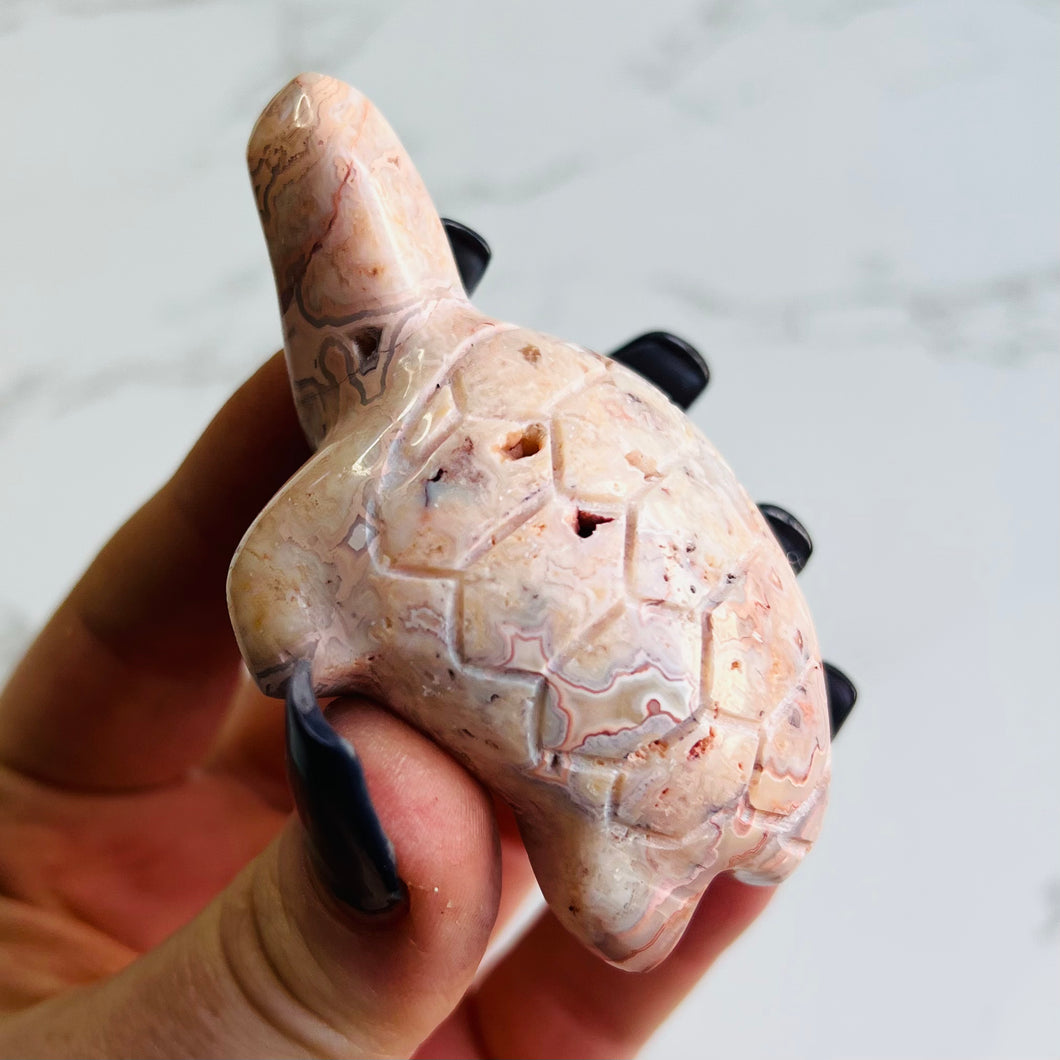 Pink Lace Agate Turtle Carving 2