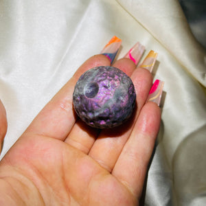 Rare Purple Labradorite Full Moon Sphere Carving 9