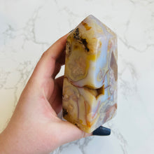 Load image into Gallery viewer, Unique 1.5lb Pastel Pink and Blue Flower Agate Tower with Druzy Pocket
