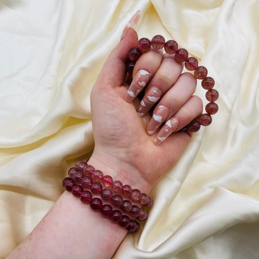 “Strawberry Quartz” Crystal Stretch Bracelets