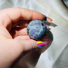 Load image into Gallery viewer, Rare Purple Labradorite Full Moon Sphere Carving 3
