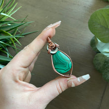 Load image into Gallery viewer, Malachite x Abalone Shell x Copper Wire: The Moonlight Collection (back has small chip)
