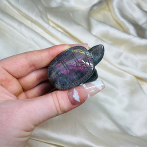 Rare Purple/Pink Labradorite Turtle Carving 1 (tiny imperfection on the end of its shell)