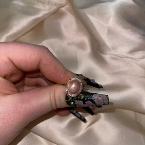 Star Rose Quartz Adjustable Sterling Silver Rings (Style 2)