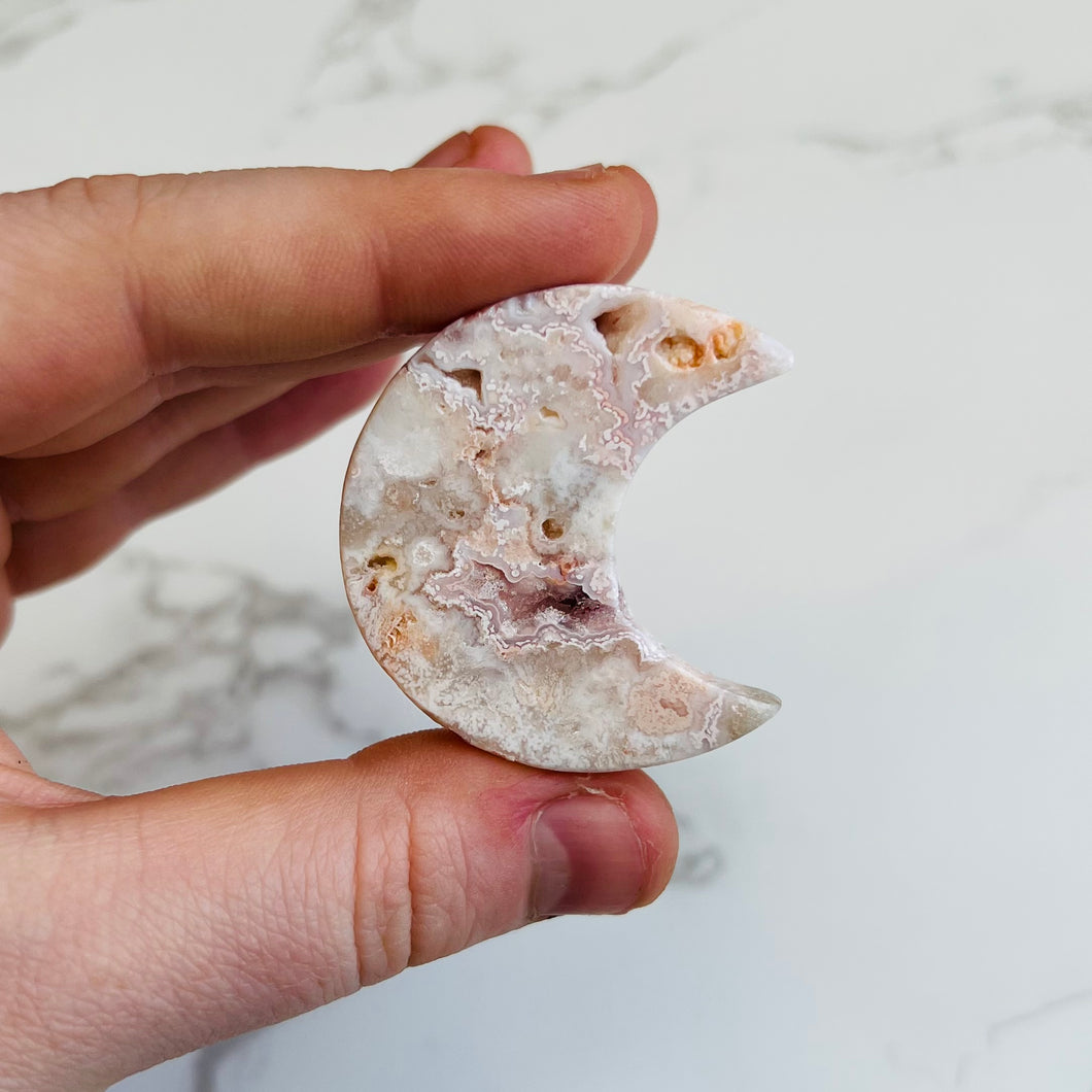 Pink Lace Agate Moon Carving 5