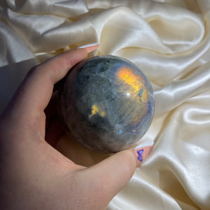 Sunrise Labradorite Sphere with purple and pink flashes (over 1lb!)