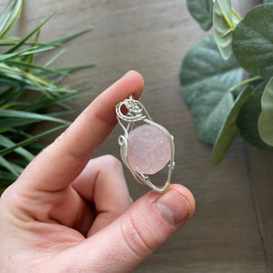 Rose Quartz Moon Carving x Sterling Silver Wire: The Moonlight Collection