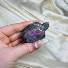 Load image into Gallery viewer, Rare Purple/Pink Labradorite Turtle Carving 1 (tiny imperfection on the end of its shell)

