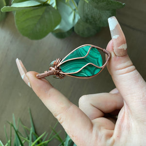 Malachite x Abalone Shell x Copper Wire: The Moonlight Collection (back has small chip)