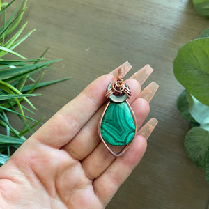 Malachite x Abalone Shell x Copper Wire: The Moonlight Collection (back has small chip)